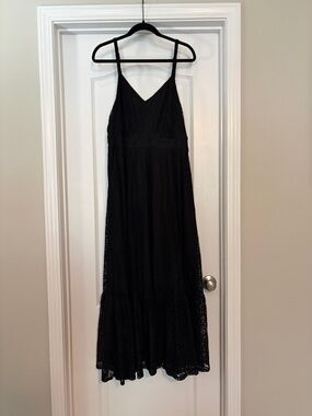 Black Lace Maxi Dress with Spaghetti Straps